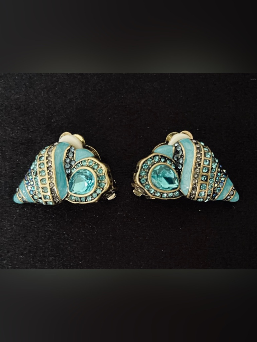 #233 Heidi Daus Luxury Sea Shell Crystal Enamel Earrings
